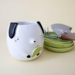 Little Dog Planter With Saucer. A Plant Pot, Doggie Shaped, For Succulent. Ceramic Handmade in Italy - thumbnail 2