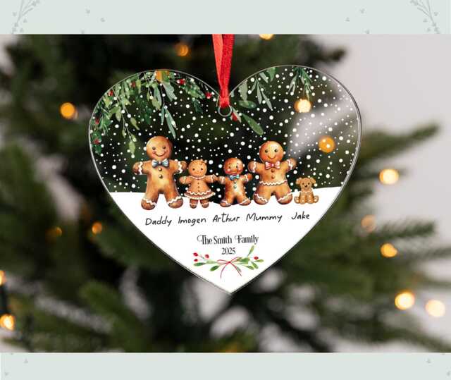 Personalised Hanging Heart Plaque Sign First Christmas As Family Of Four Acrylic Tree Decoration Free Gift Bag Bluebellindagifts - image 1