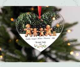 Personalised Hanging Heart Plaque Sign First Christmas As Family Of Four Acrylic Tree Decoration Free Gift Bag Bluebellindagifts - thumbnail 1