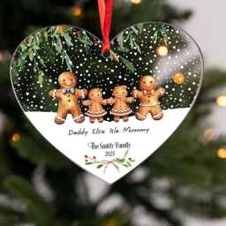 Personalised Hanging Heart Plaque Sign First Christmas As Family Of Four Acrylic Tree Decoration Free Gift Bag Bluebellindagifts - thumbnail 2