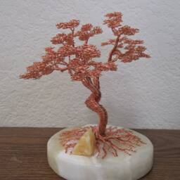 Copper Wire Tree Sculpture On Marble Base With Crystal - thumbnail 2