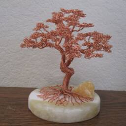 Copper Wire Tree Sculpture On Marble Base With Crystal - thumbnail 3