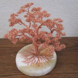 Copper Wire Tree Sculpture On Marble Base With Crystal - thumbnail 4