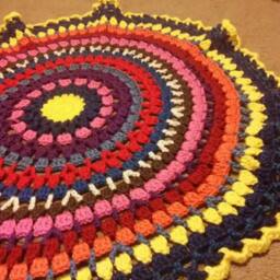 Crochet Circle Afghan Colorful Granny Square Throw Blanket - thumbnail 2