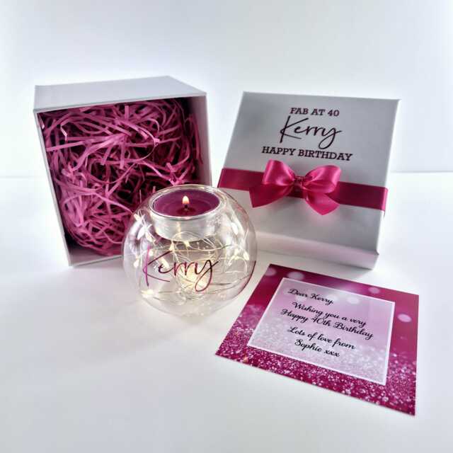 40Th Birthday Gift For Her, Personalised Candle Set, Led Fairy Lights, Keepsake Box, Milestone - image 1