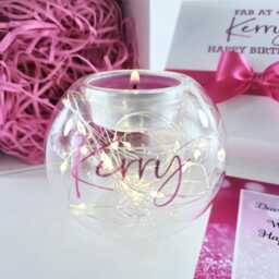 40Th Birthday Gift For Her, Personalised Candle Set, Led Fairy Lights, Keepsake Box, Milestone - thumbnail 3