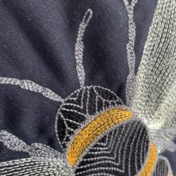 Metallic Bee Embroidered Cushion Cover, Black Cotton Pillow - thumbnail 3