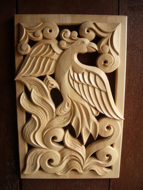 Woodcarving, Home D??cor, Wood Art, Woodcraft, Woodworking, Wooden Phoenix, Wall Hanging, Gift, Handmade 14, 96 X 9, 45??? - Made To Order - image 1