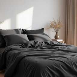 Dark Gray Sateen Bedding Set 1 Duvet Cover & 2 Pillowcases Cotton Satin Comforter - thumbnail 4