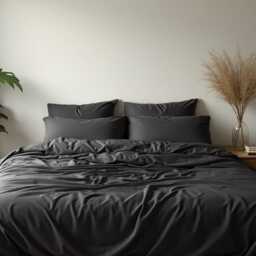 Dark Gray Sateen Bedding Set 1 Duvet Cover & 2 Pillowcases Cotton Satin Comforter - thumbnail 3