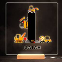 Construction Vehicles Alphabet Letter I Square Personalised Gift Night Light - Bedroom Lamp