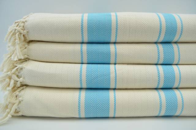 "Turquoise & Cream Blanket, Herringbone Blankeyt, 100% Bamboo Blanket, 89""x87" - image 1
