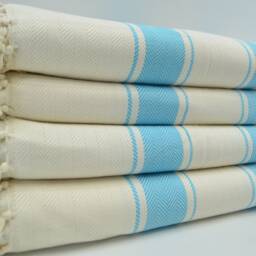 "Turquoise & Cream Blanket, Herringbone Blankeyt, 100% Bamboo Blanket, 89""x87" - thumbnail 3