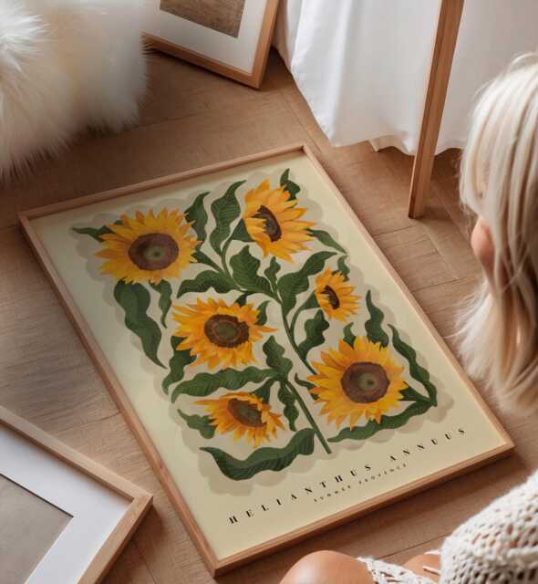 Hand Drawn Sunflowers Art Print, Colourful Botanical Wall Art, Katefoxdesign Summer Provence - image 1