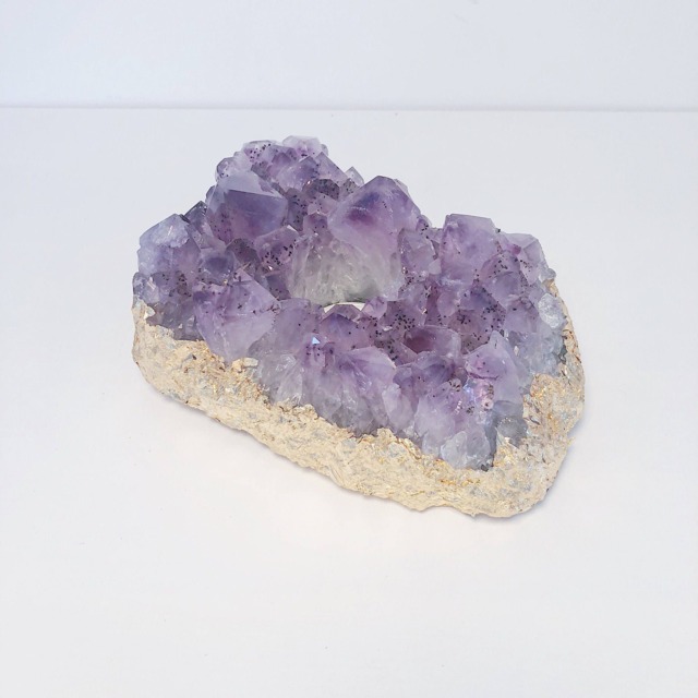 Amethyst Candle Holder With Gold Leaf. T-Light Holder. Chic Boho Decor. Purple And - image 1