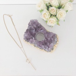 Amethyst Candle Holder With Gold Leaf. T-Light Holder. Chic Boho Decor. Purple And - thumbnail 3