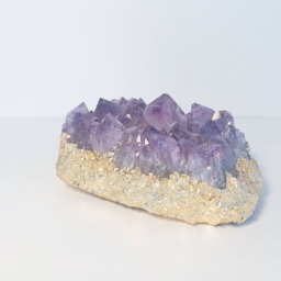 Amethyst Candle Holder With Gold Leaf. T-Light Holder. Chic Boho Decor. Purple And - thumbnail 2