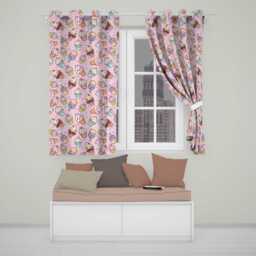 Cute Kawaii Ice Cream Desserts On Pink Background Seamless Pattern Readymade Eyelet Ring Top Thermal 100% Blackout Curtains