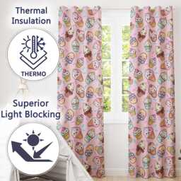 Cute Kawaii Ice Cream Desserts On Pink Background Seamless Pattern Readymade Eyelet Ring Top Thermal 100% Blackout Curtains - thumbnail 3