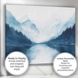 Misty Blue Mountain Lake Reflection Watercolour Landscape Canvas Wall Art Print Decor Picture Ready To Hang - thumbnail 3