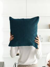 Blue Linen Throw Pillow Cover, Handmade Medium Lumbar Case, Any Size, Soft Cushion Hidden Zipper, Living Room Decor