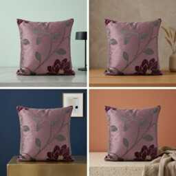 Purple Floral Cushion Cover - Shiny Silver Pistil Design - 18x18 - thumbnail 4