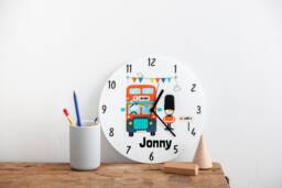 Children's London Bus Theme Clock - Personalised Kids Bedroom Gift Transport Themed Acrylic