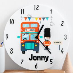 Children's London Bus Theme Clock - Personalised Kids Bedroom Gift Transport Themed Acrylic - thumbnail 2