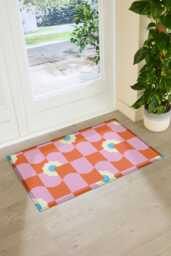 Elizabeth Olwen Floral Wave Pattern Indoor Outdoor Doormat - Retro Entrance Rug Botanical Home Decor Gift 90x60cm