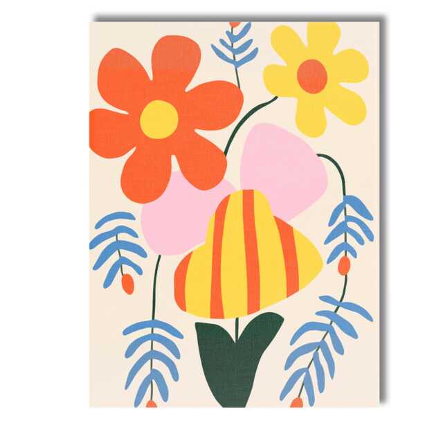 Retro Floral Arrangement With Striped Tulip & Pastel Botanicals Canvas Wall Art Print Decor Picture Ready To Hang - image 1