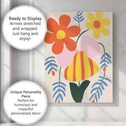 Retro Floral Arrangement With Striped Tulip & Pastel Botanicals Canvas Wall Art Print Decor Picture Ready To Hang - thumbnail 3