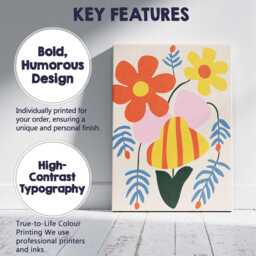 Retro Floral Arrangement With Striped Tulip & Pastel Botanicals Canvas Wall Art Print Decor Picture Ready To Hang - thumbnail 2
