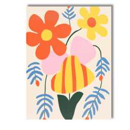 Retro Floral Arrangement With Striped Tulip & Pastel Botanicals Canvas Wall Art Print Decor Picture Ready To Hang - thumbnail 1