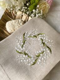 Lilies Of The Valley Easter Embroidered Linen Guest Towels, Spring Monogrammed Towel, Hostess Gifts, Warm House Gifts, Bathroom Decor - thumbnail 1