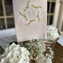 Lilies Of The Valley Easter Embroidered Linen Guest Towels, Spring Monogrammed Towel, Hostess Gifts, Warm House Gifts, Bathroom Decor - thumbnail 2