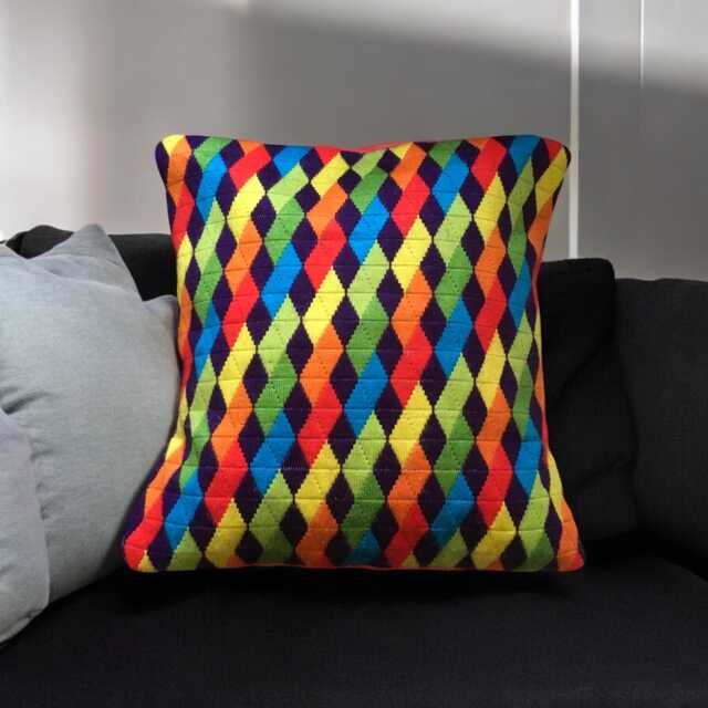 Multicoloured Needlepoint Cushion Carnival Pillow, Wool & Acrylic Yarn - image 1
