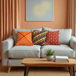 Multicoloured Needlepoint Cushion Carnival Pillow, Wool & Acrylic Yarn - thumbnail 3