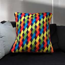 Multicoloured Needlepoint Cushion Carnival Pillow, Wool & Acrylic Yarn