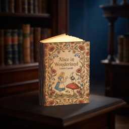 Alice in Wonderland Book Lamp, White Rabbit Mushroom & Playing Cards Lamp, Lewis Carroll Wooden Led Night Light, Lamp - thumbnail 3