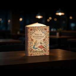 Alice in Wonderland Book Lamp, White Rabbit Mushroom & Playing Cards Lamp, Lewis Carroll Wooden Led Night Light, Lamp - thumbnail 2