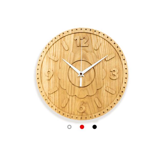 Round Wood Clock With Raised Numerals, Natural Oak Wooden Wall Made Of Solid Wood, Art