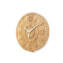 Round Wood Clock With Raised Numerals, Natural Oak Wooden Wall Made Of Solid Wood, Art - thumbnail 2