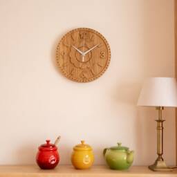 Round Wood Clock With Raised Numerals, Natural Oak Wooden Wall Made Of Solid Wood, Art - thumbnail 3