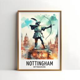 Nottingham Travel Print - Watercolour Poster Design - Wall Artwork Notts UK Gifts Home Decor Art Gift England Picture - thumbnail 1