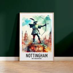 Nottingham Travel Print - Watercolour Poster Design - Wall Artwork Notts UK Gifts Home Decor Art Gift England Picture - thumbnail 2