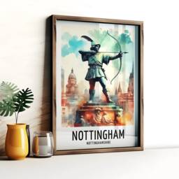 Nottingham Travel Print - Watercolour Poster Design - Wall Artwork Notts UK Gifts Home Decor Art Gift England Picture - thumbnail 3