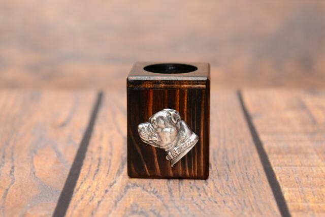 staffordshire Bull Terrier - Wooden Candlestick With Dog, Souvenir, Decoration, Limited Edition, Collection - image 1