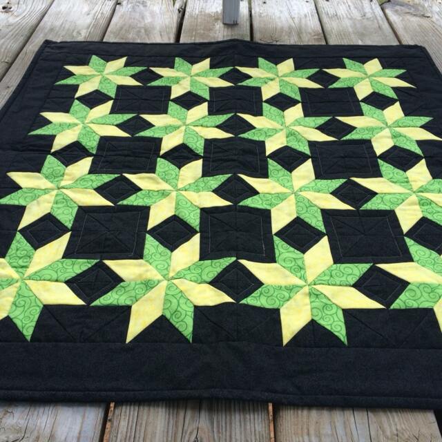 stars Fabric Wall Hanging Yellow, Green & Black Quilted Table Topper - 28 - image 1