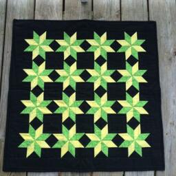 stars Fabric Wall Hanging Yellow, Green & Black Quilted Table Topper - 28 - thumbnail 2