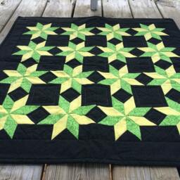 stars Fabric Wall Hanging Yellow, Green & Black Quilted Table Topper - 28
